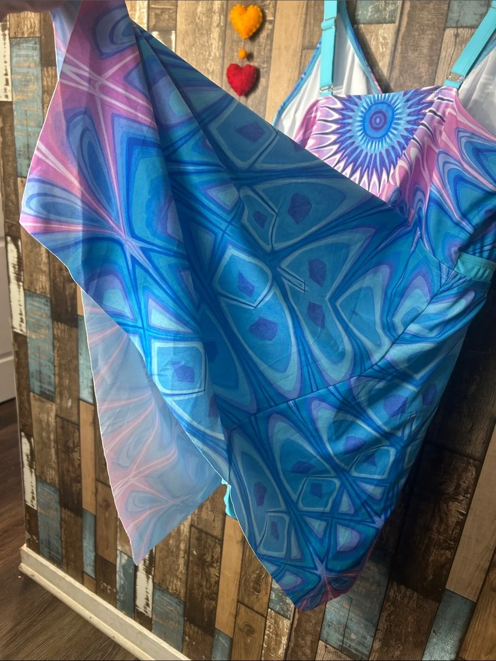 Arolina Blue & Pink Swirl One-Piece Swimdress with biker shorts